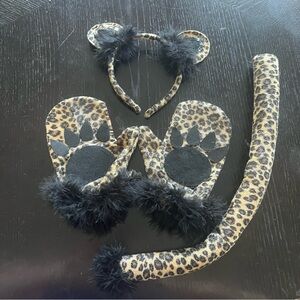 Easy Costume Set with leopard print cat Ears, Paws, and Tail